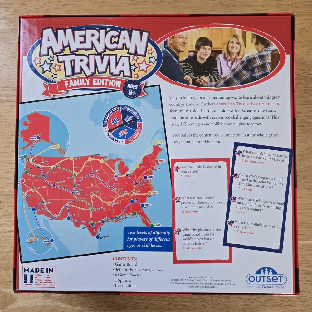 American Trivia Family‎ Edition Board Game COMPLETE 2017 Outset Ages 9+ - Picture 6 of 7